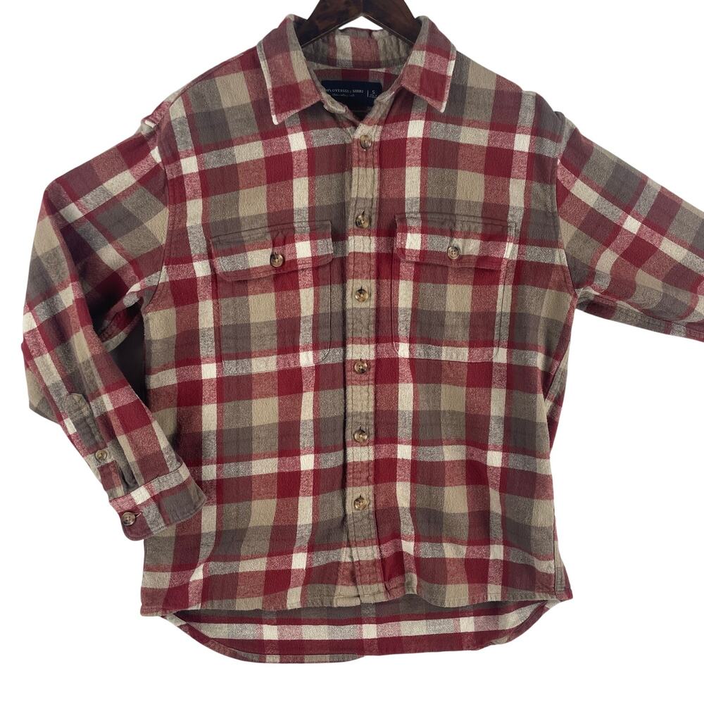 Abercrombie & Fitch Men’s 90s Oversized Flannel Shirt S Red Tan Plaid Button-Up